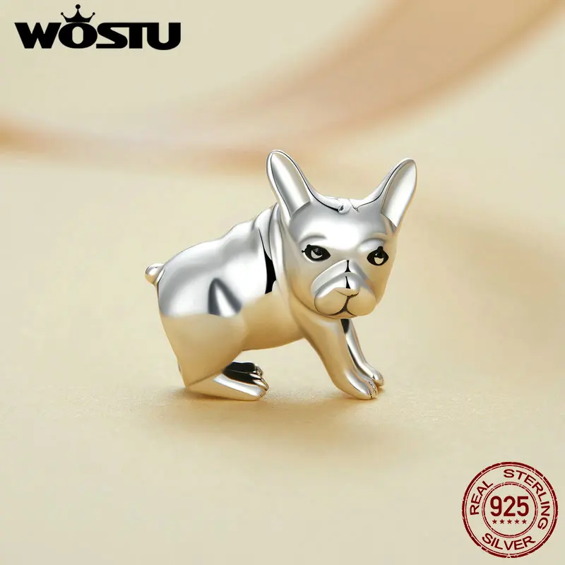 WOSTU 925 Sterling Silver Cute Pet Charms Bulldog Beads Lovely Bradypod Cat Friends Fit Original Bracelet Bangle DIY Jewelry