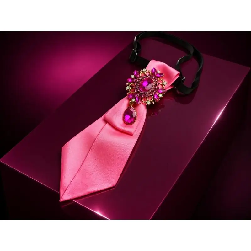 R7UF Clasp-On Jeweled Necktie with Adjustable Strap and Teardrop Front Ornament for Stage, Creative Photo and Party Styling