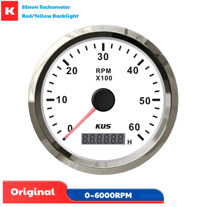 

KUS автоматические/лодочные тахометры, датчики 85 мм, 0-6000 об/мин, счетчики Rev, измерители импульсных сигналов Revolution с часами, красная подсветка