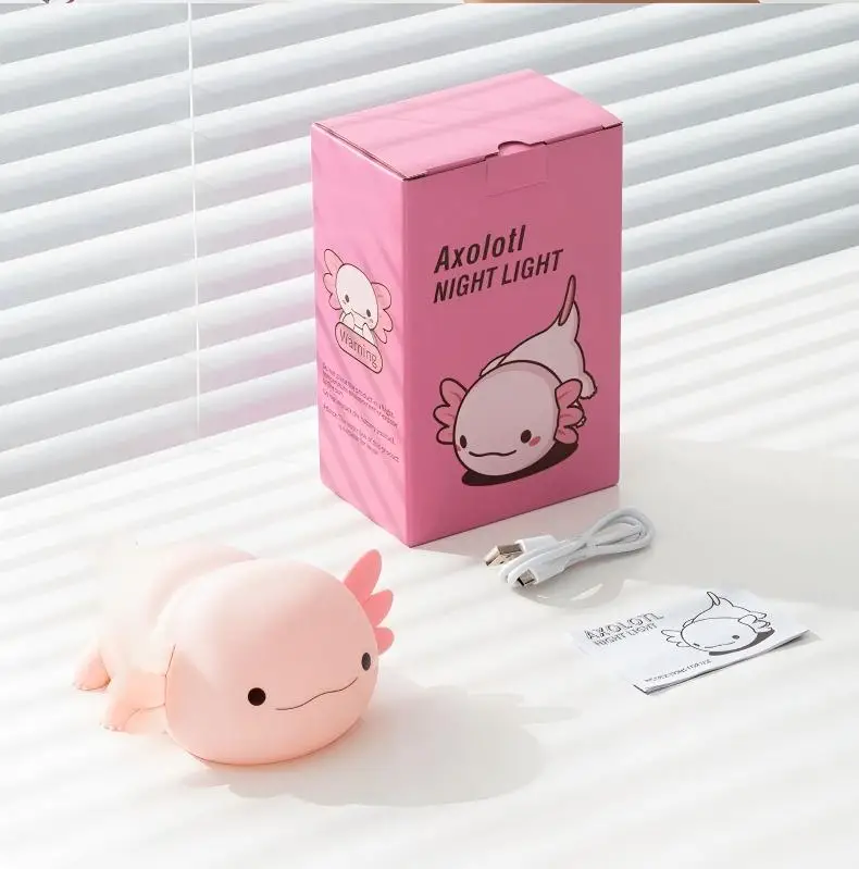 

Ночник Yudodo Pink Axolotl, милый силиконовый светильник-сквиши с сенсорным управлением, регулируемая яркость, перезаряжаемый, для детей и девочек