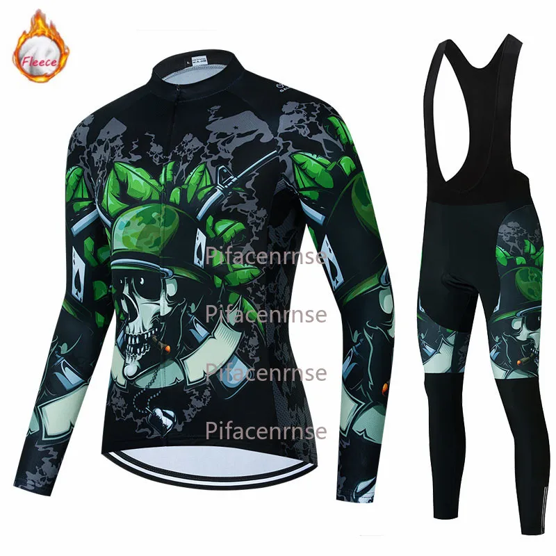 

2026 Skull Men Winter Cycling Jersey Set Team Bicycle Clothing Fleece Road Bike Shirt Bike Clothing MTB Maillot Ciclismo Culotte