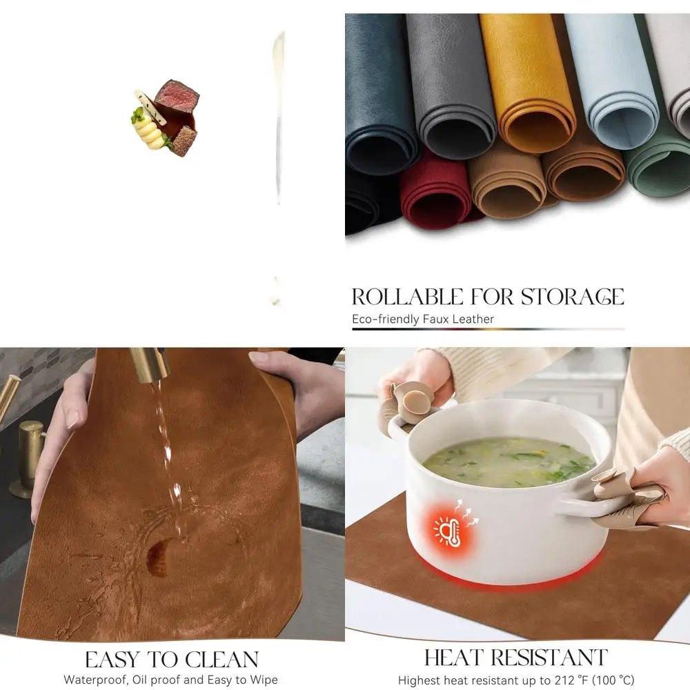 

Set of 12 - 12x17 Inch Waterproof Faux Leather Placemats, Oil-Proof, Heat Resistant, Reversible for Kitchen & Dining (Reddish Br