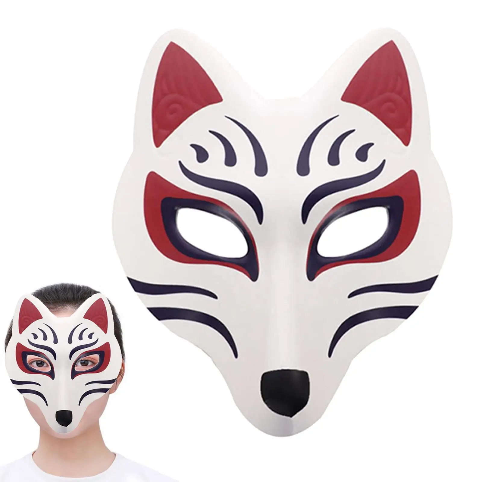 قناع أنيمي الثعلب التنكري قناع الكرة التنكرية مع حزام مطاط أقنعة ثعلب كابوكي اليابانية للمهرجانات وحفلات الهالوين
