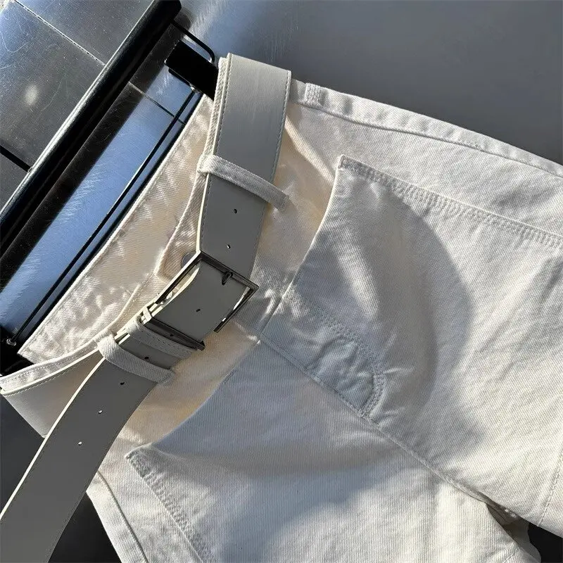

Casual Women White Denim Shorts 2026 Summer New Vintage High Waist Wide Leg Shorts Simple Trendy Pockets A-Line Jean Shorts