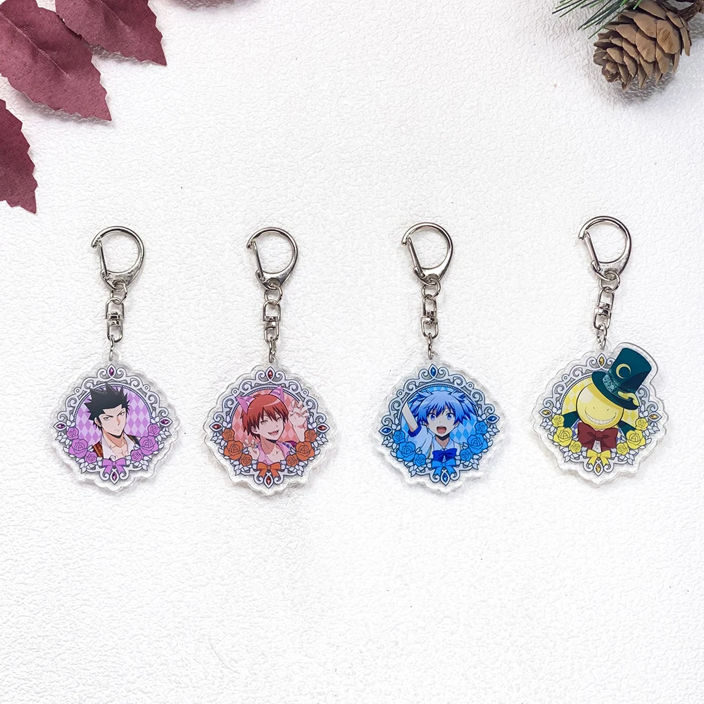 4Pcs Anime Characters Assassination Classroom Keychain Accessories Acrylic Charms Pendant For Bag Key Holder Backpack Decoration