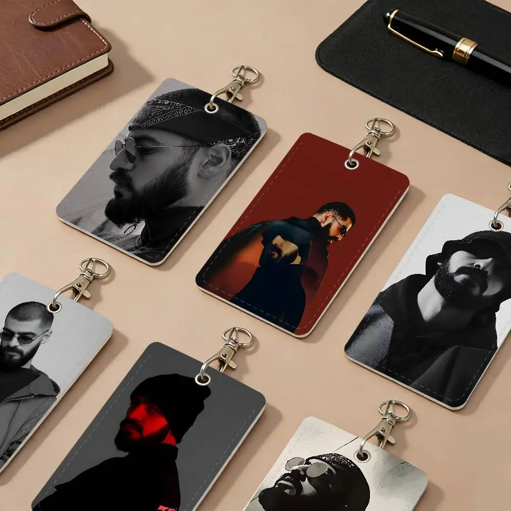 Russian Rapper Miyagi PU Leather Card Holders Anti-lost Student ID Protective Cover Cases Campus Access Cards Key Chain