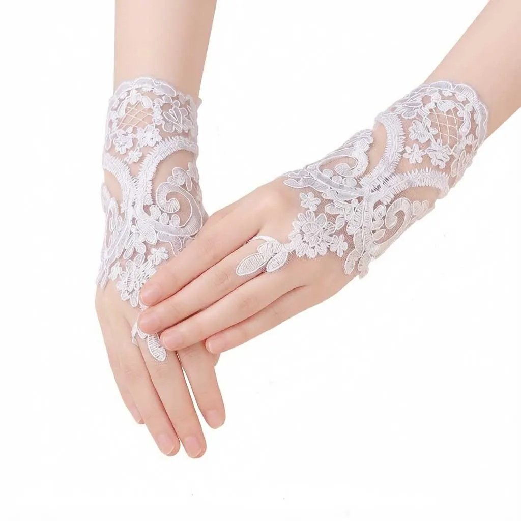 Embroidered Lace Gloves Hook Finger for Halloween Party Wedding Bridal Prom Women Fashion Accessories