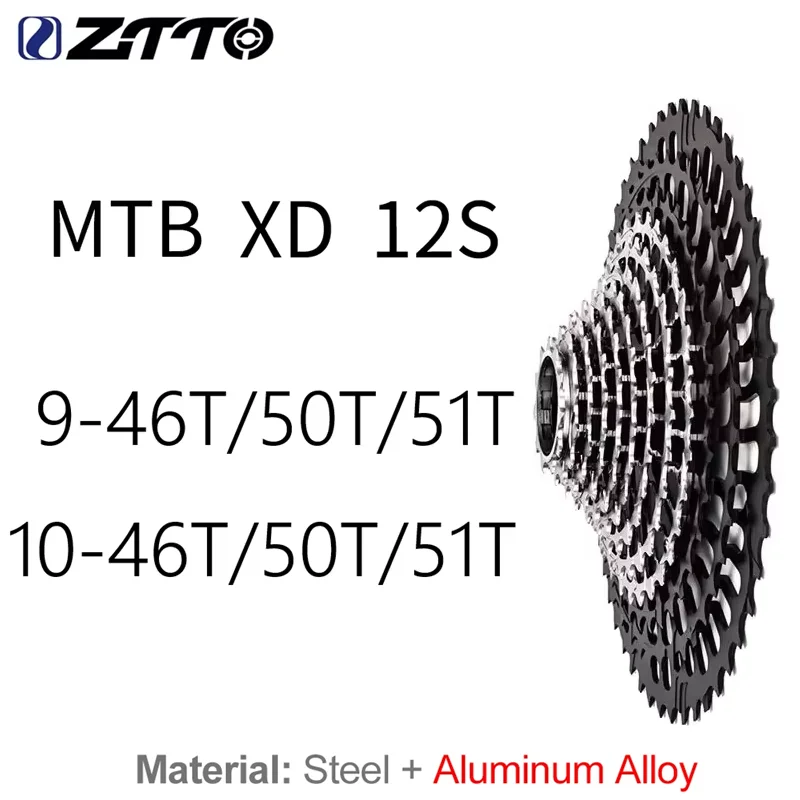 ZTTO Ultralight XD MTB Cassette 272g-297g Black-Silver 12S 12V 9T/10T-46T/50T/51T SLR3 K7 Sprocket Wide Short Spline