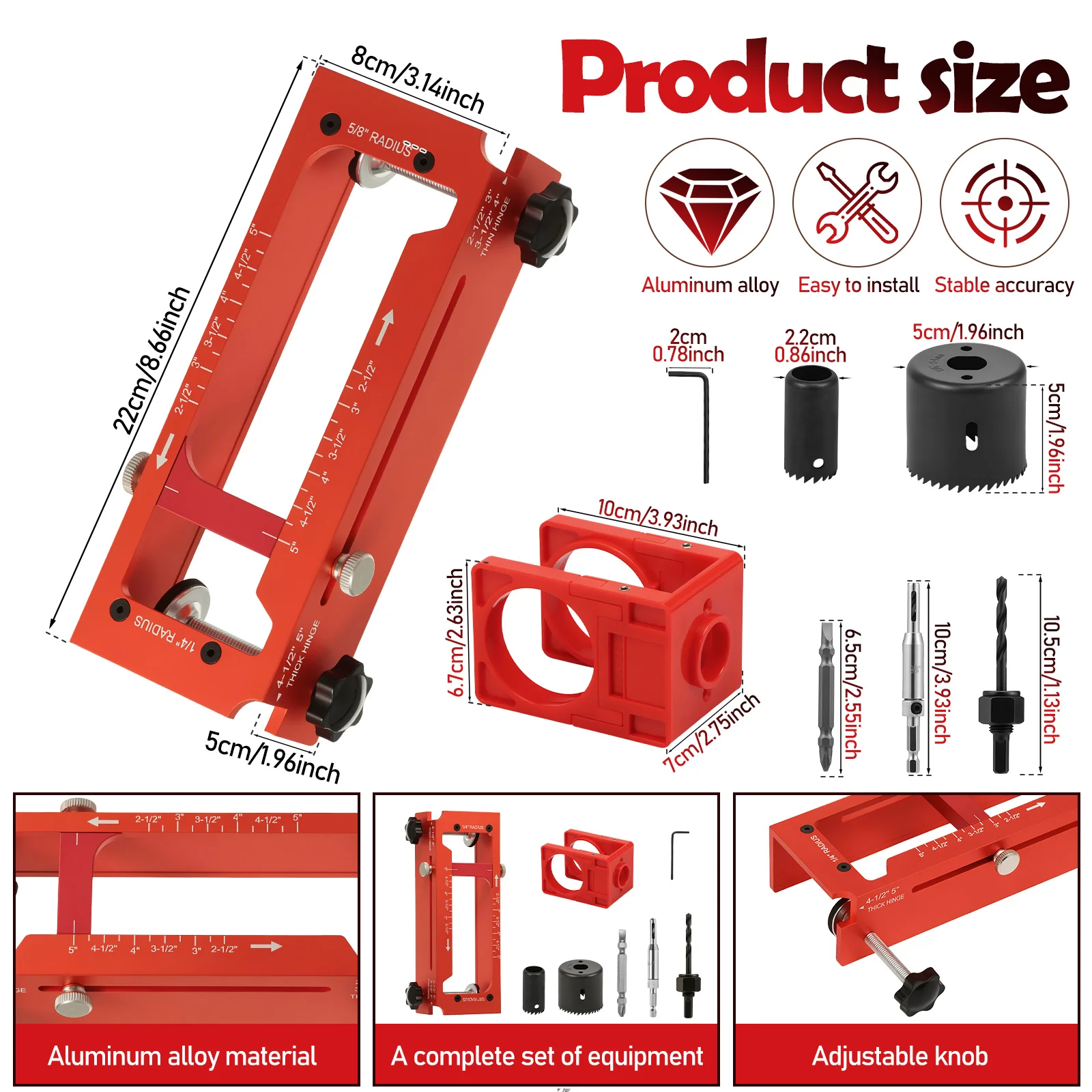 Aluminum Alloy Hinge Door Lock Drill Positioning Template Door Hinge Jig and Door Lock Installation Kit for 2.5-5 Inch Hinges