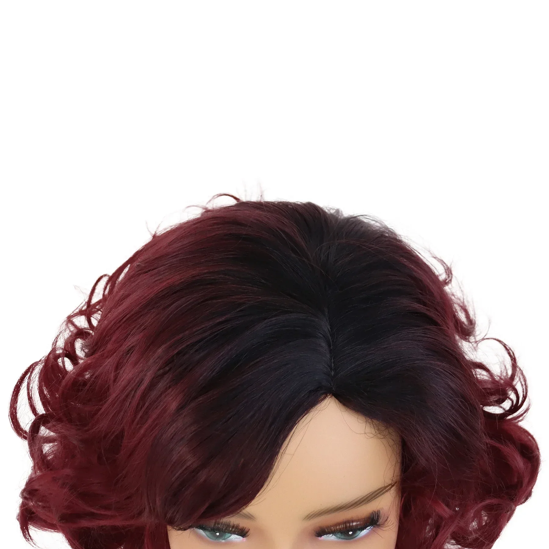 Rambut sintetis Wig Afro pendek Wig keriting besar untuk wanita Wig Ombre merah anggur ibu pendek rambut keriting lembut akar gelap rambut merah