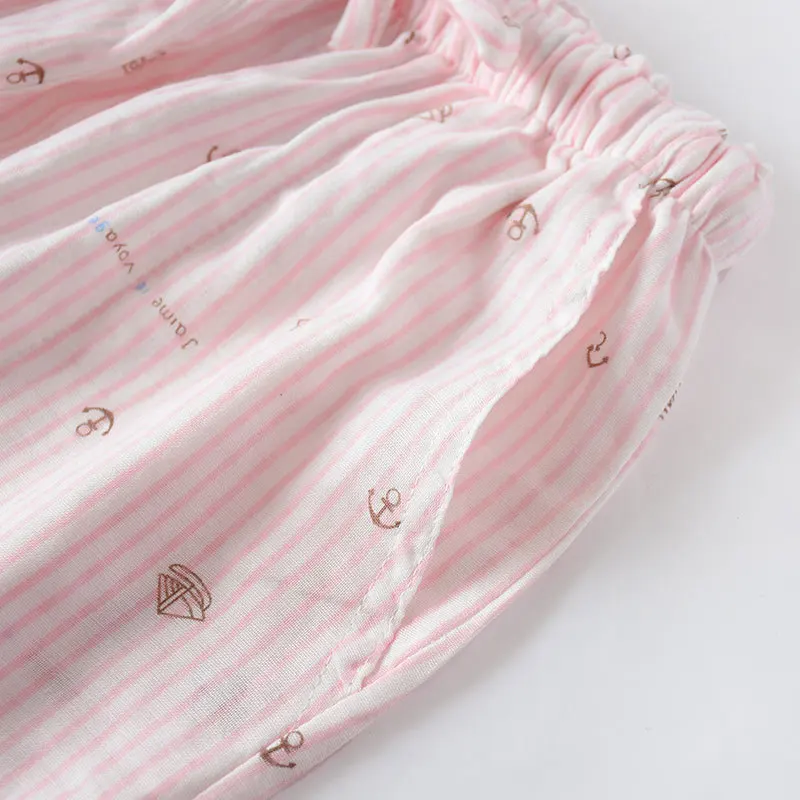 Sleeping Pants Cotton Double-Layer Gauze Couple Home Pants for Winter Men and Women Thin Woven Checkered Loose Fit Pajama Pants