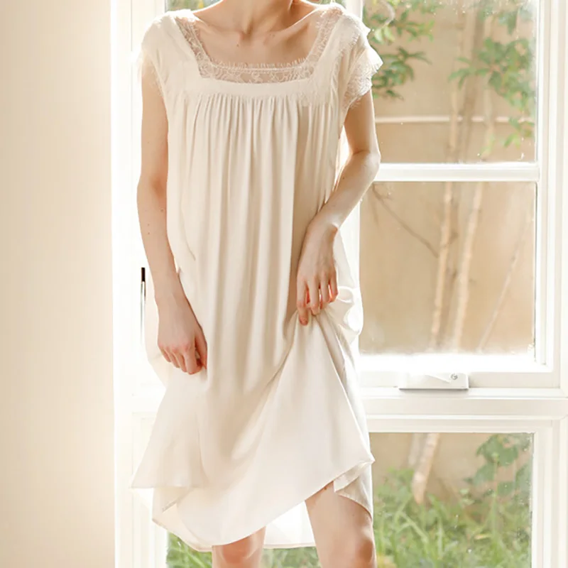 Women Princess Summer Vintage Nightgowns Mesh Satin Lace Backless Fairy White Dress French Sweet Victorian Night Dress Sleepwear