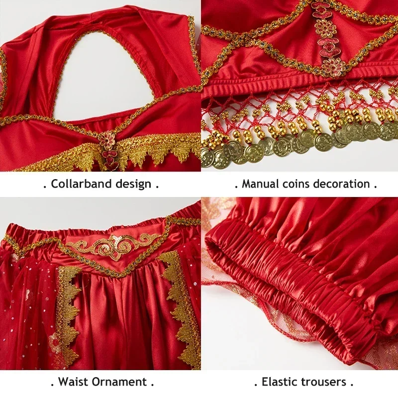 Sari Bollywood Jasmine BellyDance Costume Indian Dance Embroider Festival Arabian Princess Party Cosplay Jasmine Princess Outfit