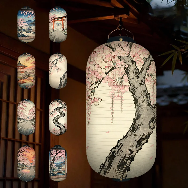 

Japanese-style Cherry Blossoms Cloth Lantern Ukiyo-e Traditional Printed Lantern Izakaya Restaurant Cuisine Wedding Party Decor