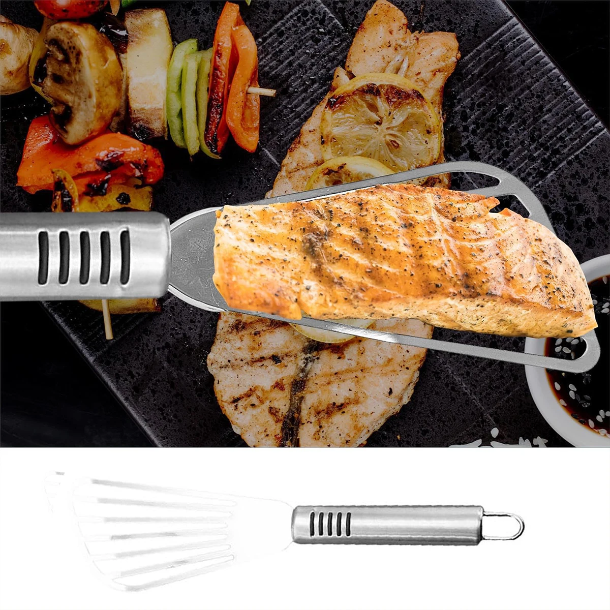 

V-19 Stainless Steel Cooking Spatula For Frying Pan Fish Fillet Steak Pancake BBQ Kitchen Multifunctional Slant Spatula