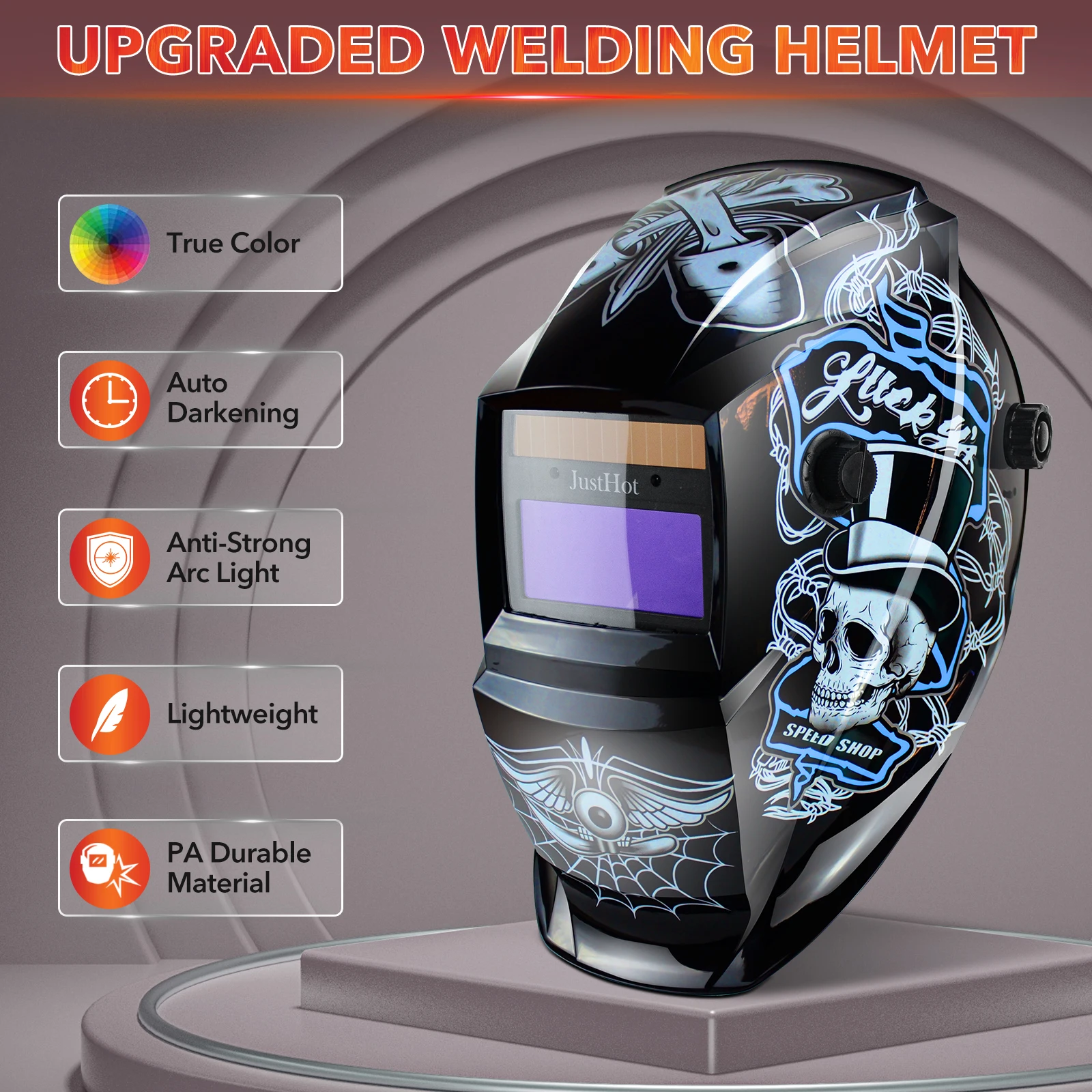 JustHot Auto Darkening Welding Helmet True Color Welding Hood Solar Battery Powered Welding Mask Adjustable Shade Range 2 Arc