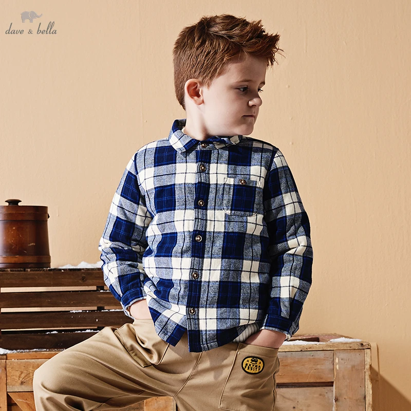 

Dave Bella Kids Shirt Clothes Winter Blouses Clothing Baby Boy Plaid Cotton Tops 2-9 Years Kids Long Sleeves Shirt DB3842-A