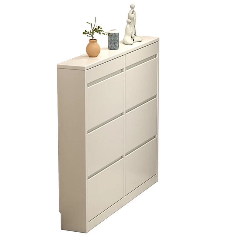 Solid Wood Shoe Rack, Flip Bucket Shoe Cabinet, 4 Layers Rubber Wood Shoe Organizer for Modern Living Room and Bedroom