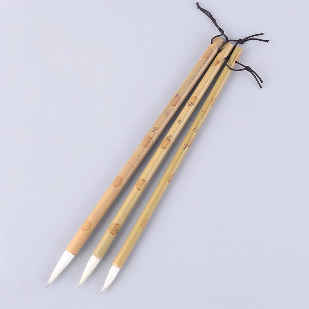 3Pcs Elastic Hair Chinese Calligraphy Brush Set Beginner Writing Drawing Practice Bamboo Handle L Art Supplies