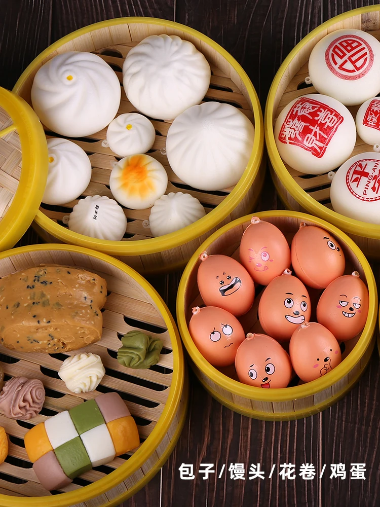 Soft Pu Simulation Steamed Buns, Festive Artificial Decorations, Dumpling Model, Fake Display Props, Chinese Breakfast, 4 PC