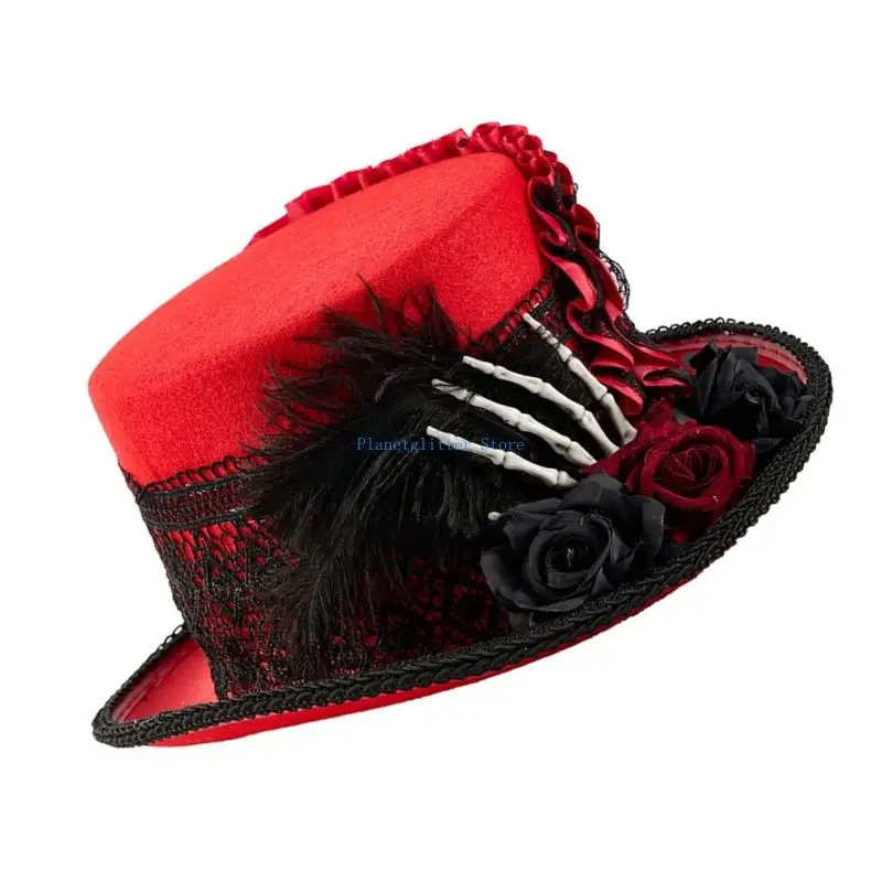 652B Wool Hat With Skeleton Hand Dark Series Flower Decoration For Halloween Event