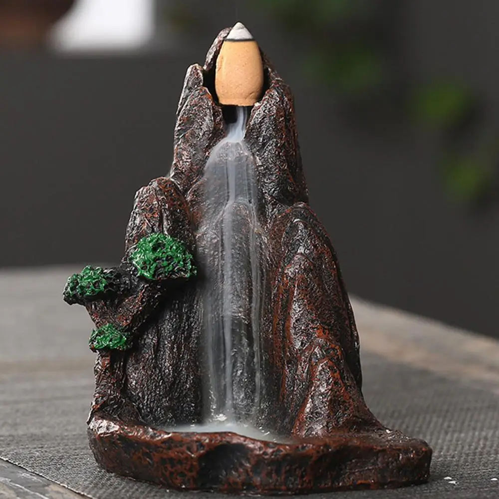 Backflow Stick Incense Burner Resin Waterfall Mountains Rivers Incense Burners Holder Mini Backflow Teahouse Burner Home Decor