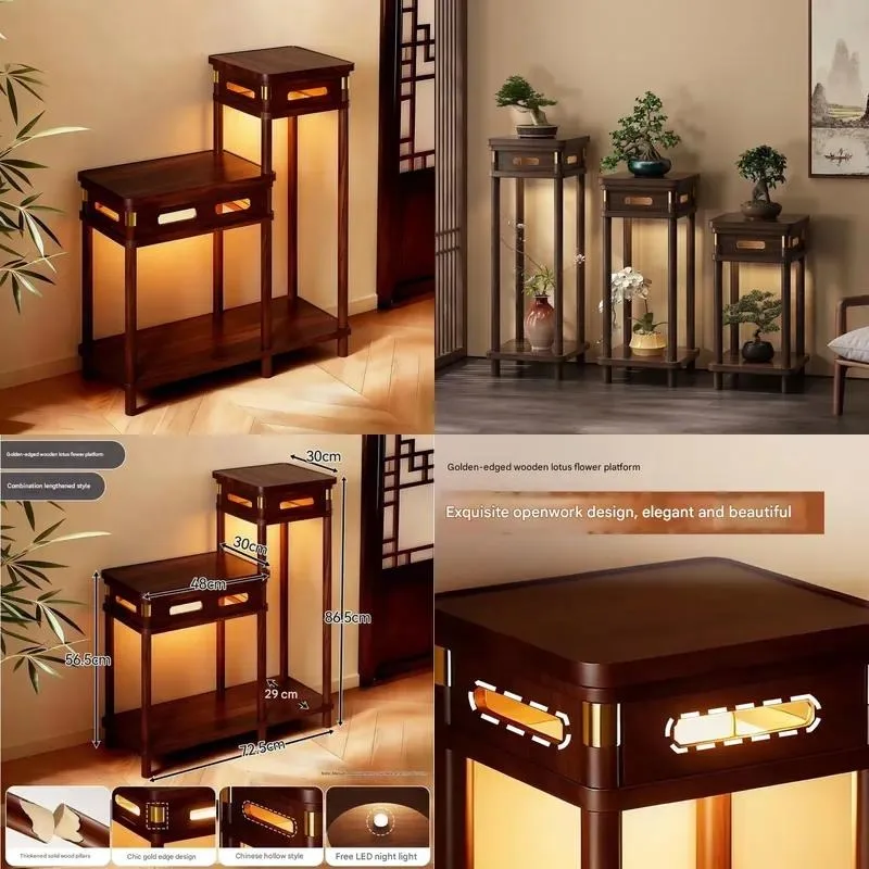 Multi Layer Solid Wood Flower Stand Floor to Ceiling Plant Display Rack for Living Room Home Decor Pot Holder Shelf