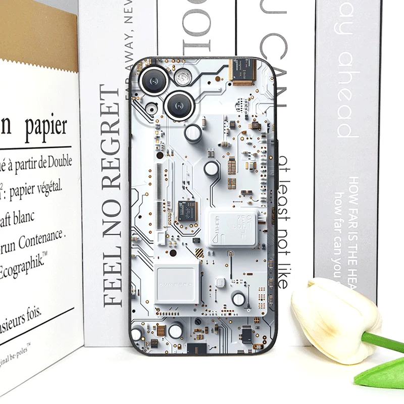 2D تقليد لوحة دوائر كهربائية نمط جراب هاتف آيفون 17 16 12 11 14 13 15 Pro Max Mini X XS XR 7 8 14 Plus غطاء ناعم Fundas