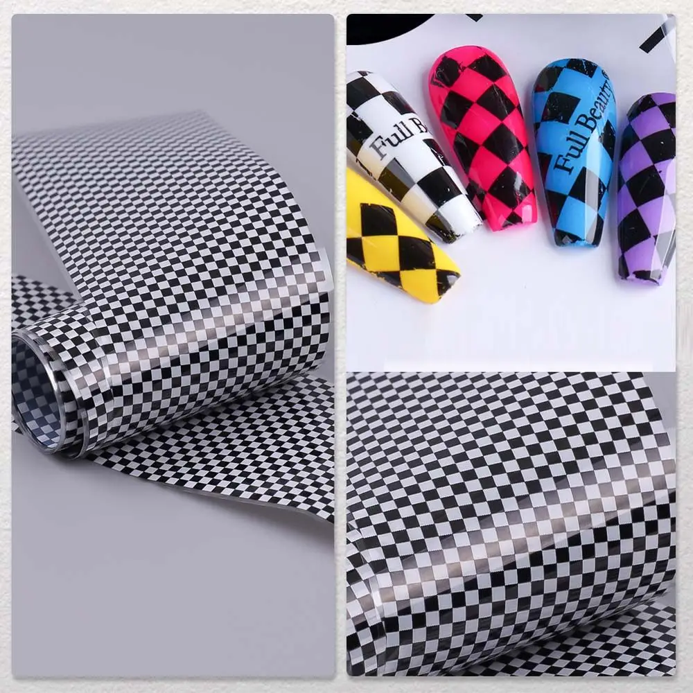 Black Lattice Maniküre Schwarz Weiß Lattice Schachbrett Nagelaufkleber Nail Art Dekorationen Nail Art Aufkleber Nagelfolien