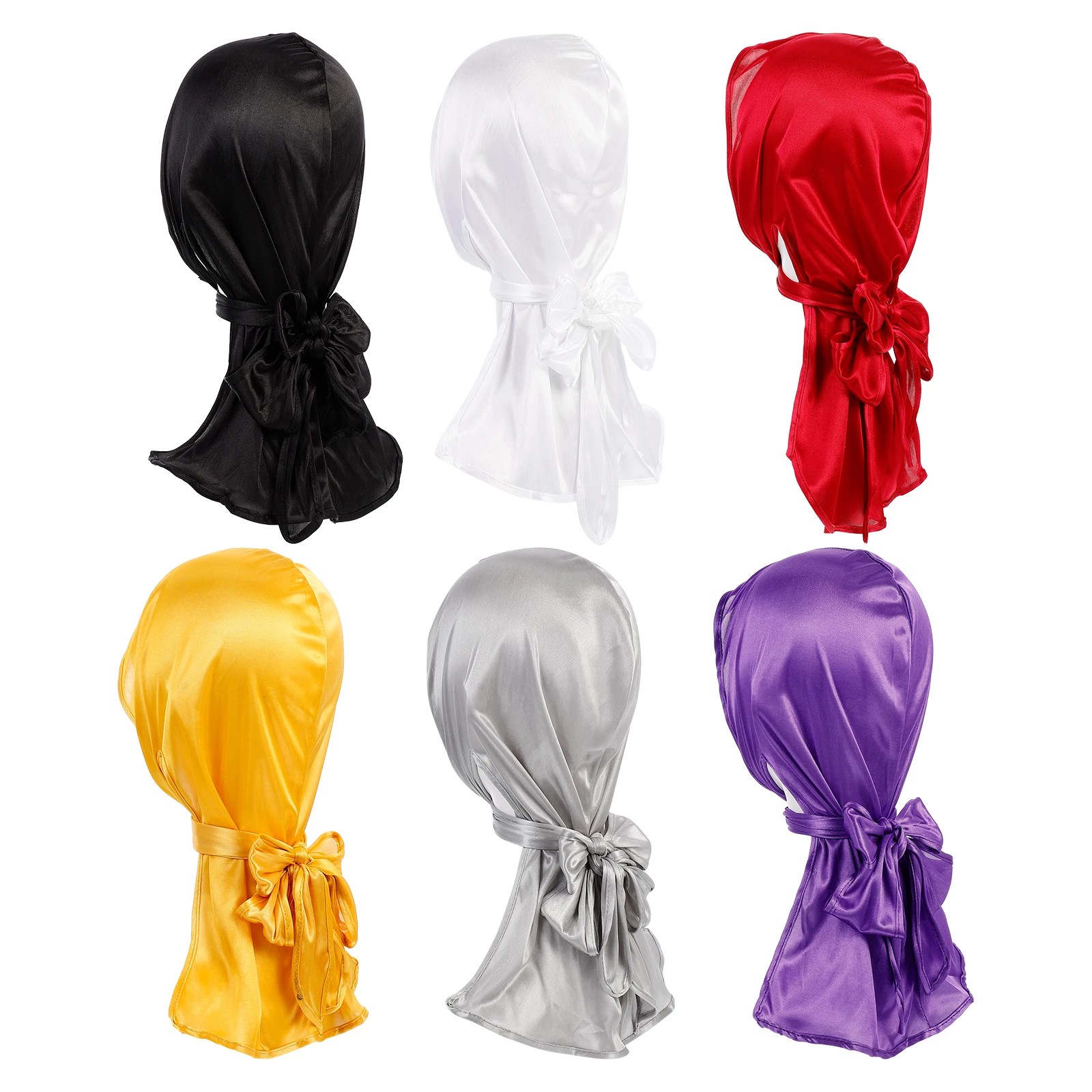 

6Pcs Chemotherapy Pirate Turban Elastic Polyester Hats Headb Long Tail Wrap For Women Cancer Chemotherapy Hat Patients