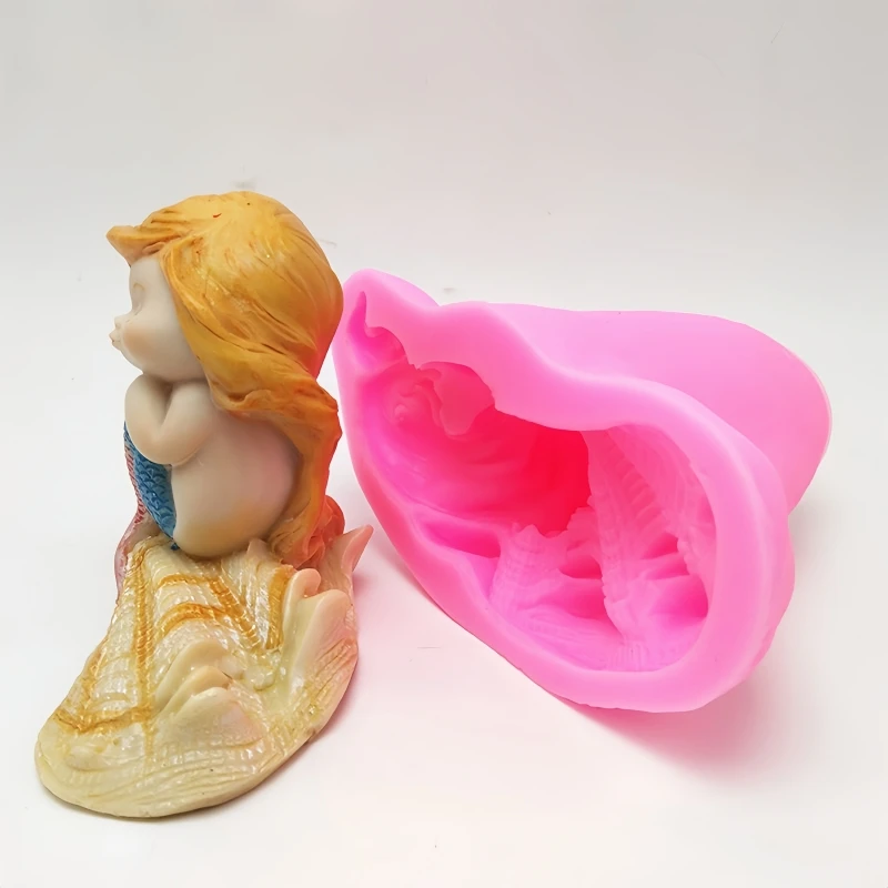 Fan Yong four sitting shell mermaid silicone mold DIY can make plaster concrete chocolate resin crafts decorative ornaments