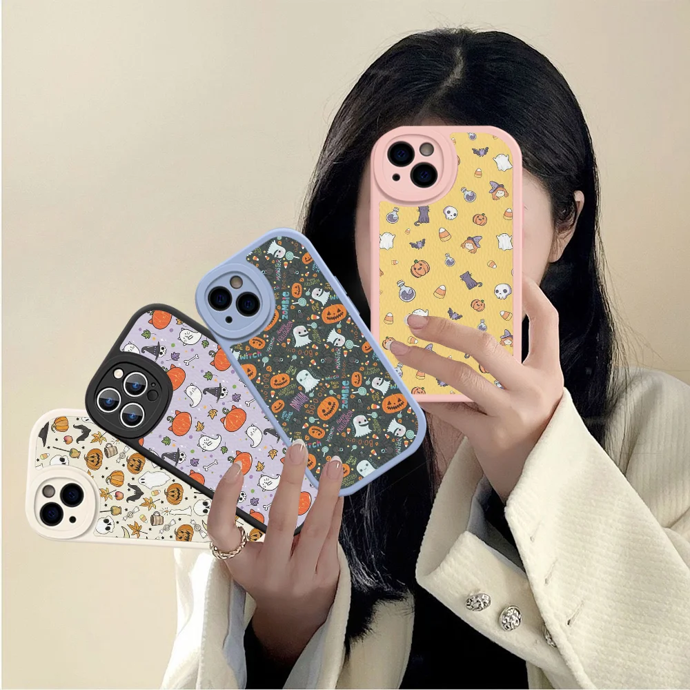 Happy Halloween cute ghost Phone Case Hard Leather For iPhone 15 14 13 12 Mini 11 14 Pro Max Xs X Xr Plus Fundas