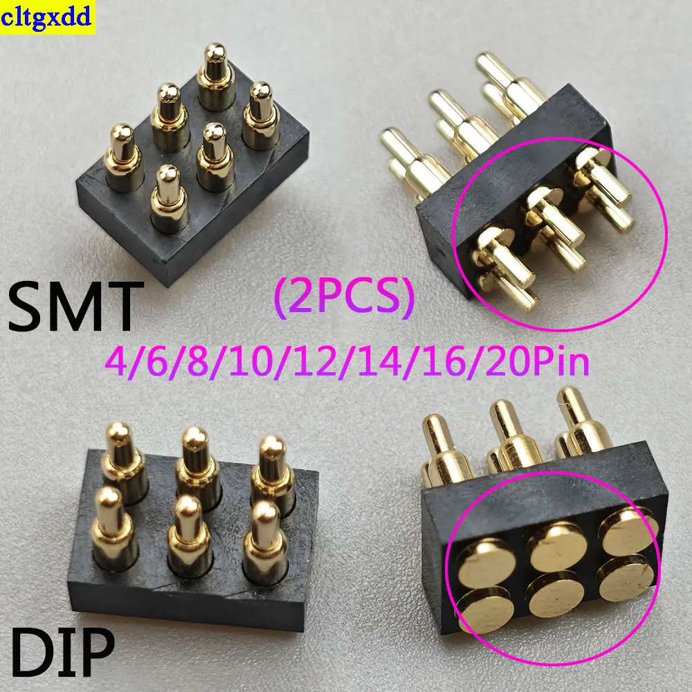 Cltgxdd 2piece spring loaded Pogo Pin connector plug 4 6 8 10 12 14 16 20 pin double row surface mount SMT DIP height 7.0mm spa