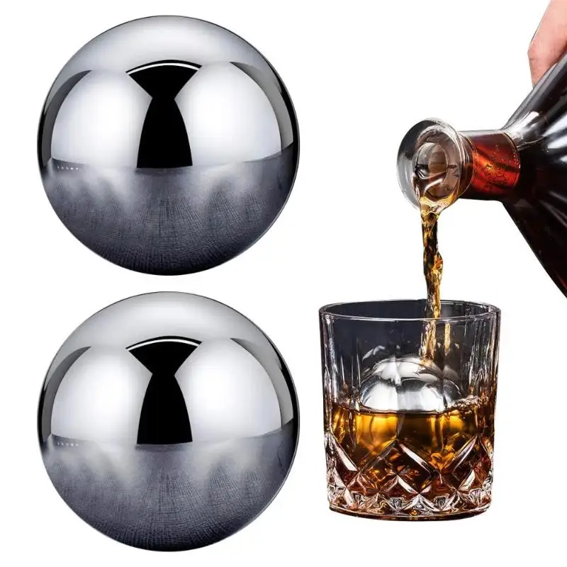 Metal Ice Balls 38/55MM Reusable Round Stainless Steel Cooling Cubes Set No Dilution for  Cocktail Drinks