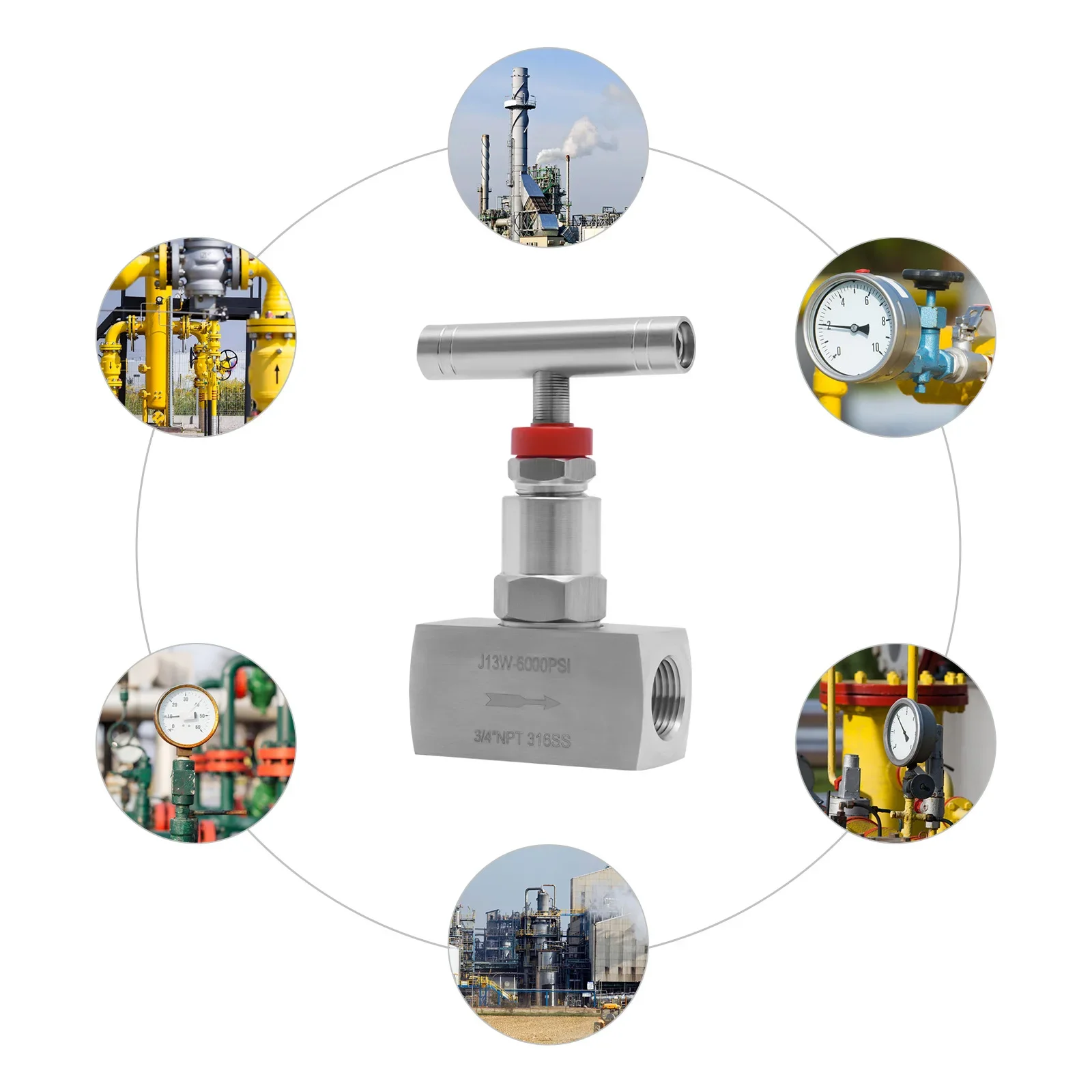 Válvula de agulha reta de aço inoxidável 316 de 3/4 "npt, válvula de controle de fluxo hidráulico de rosca à prova de vazamento para tubulação e regulação de fluido