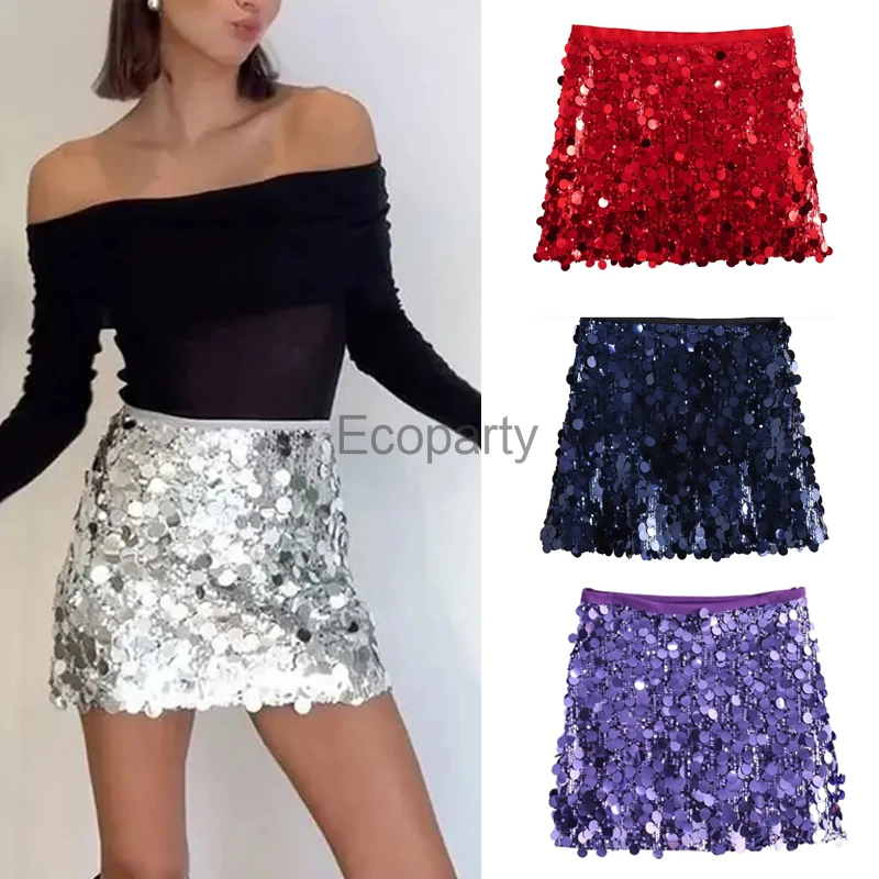 

New Sequin Mini Skirt For Women Summer Fashion Sexy Shiny Short Skirts Vintage Y2k Women Club Wear Lady High Waist Slim Skirts