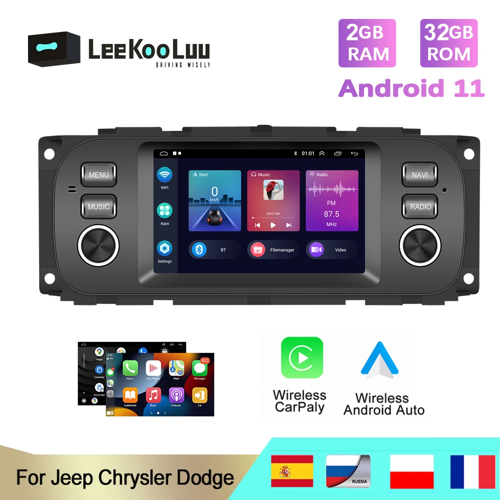 

LeeKooLuu 2 Din Android 11 Car Radio GPS Wifi Wireless Carplay Player For JEEP Grand Cherokee Liberty Wrangler Chrysler Dodge