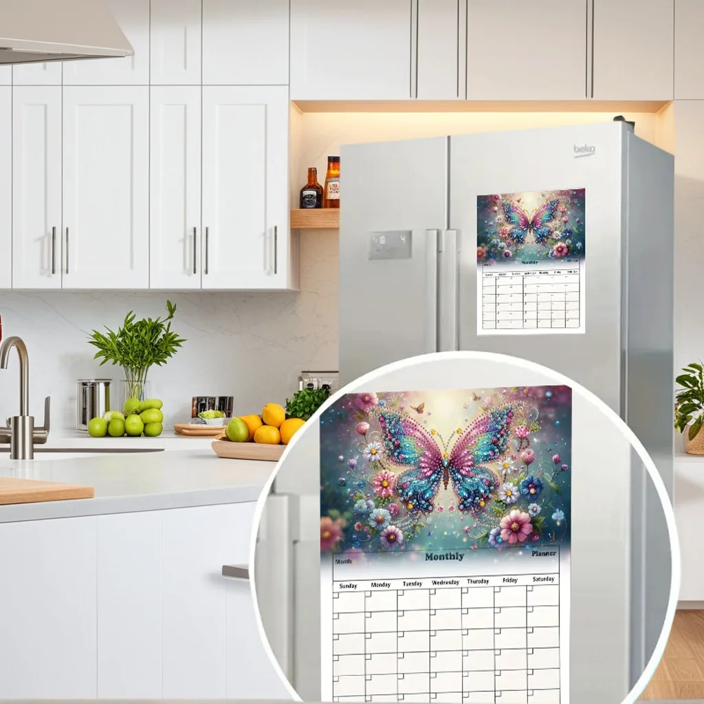 1pc DIY Butterfly Diamond Painting Calendar Fridge Magnet Destined Refrigerator Magnetic Handwritten Planner for Home Office - view 3