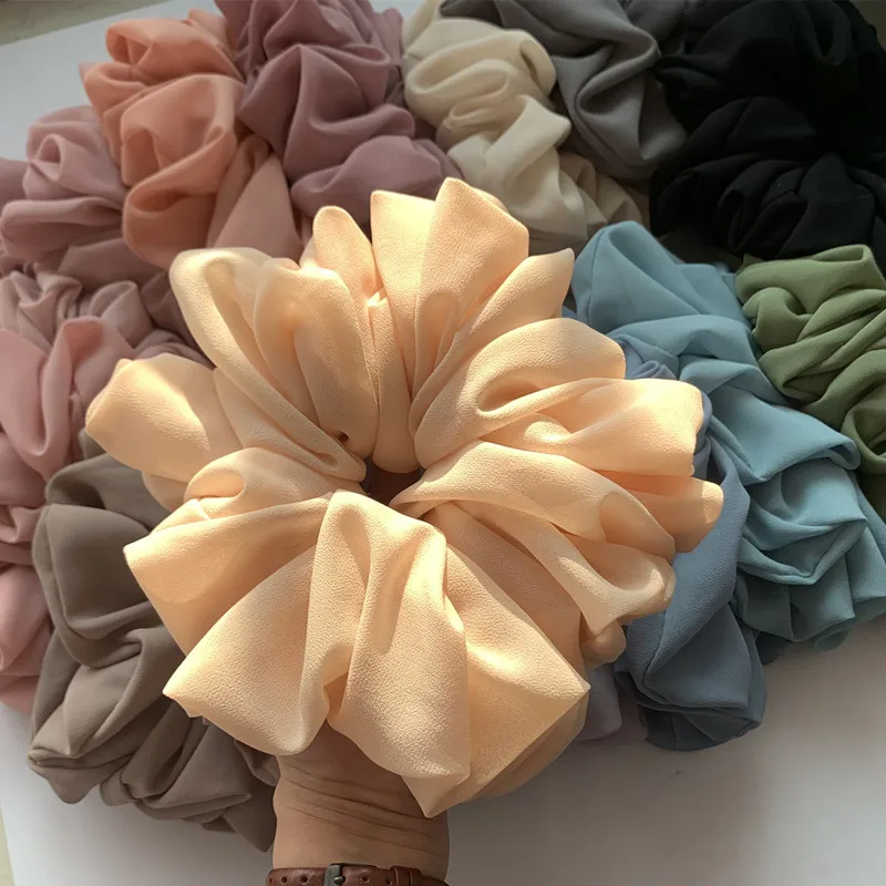 Große Chiffon-Haar gummis für muslimische Frauen benutzer definierte elastische voluminöse übergroße ordentliche Nähte malaysische Bündel Haar gummi – Detail 3