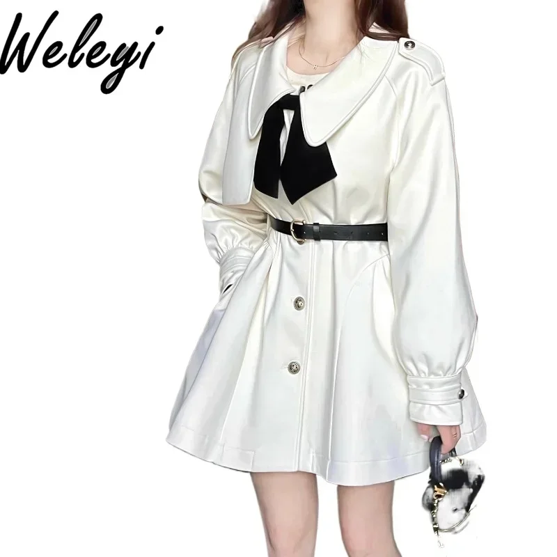 Korean Retro Woolen Cloak Trench Coat Women's Streetwear New 2024 Autumn Clothes Sweet Cloak Type Long Sleeved White Woolen Coat