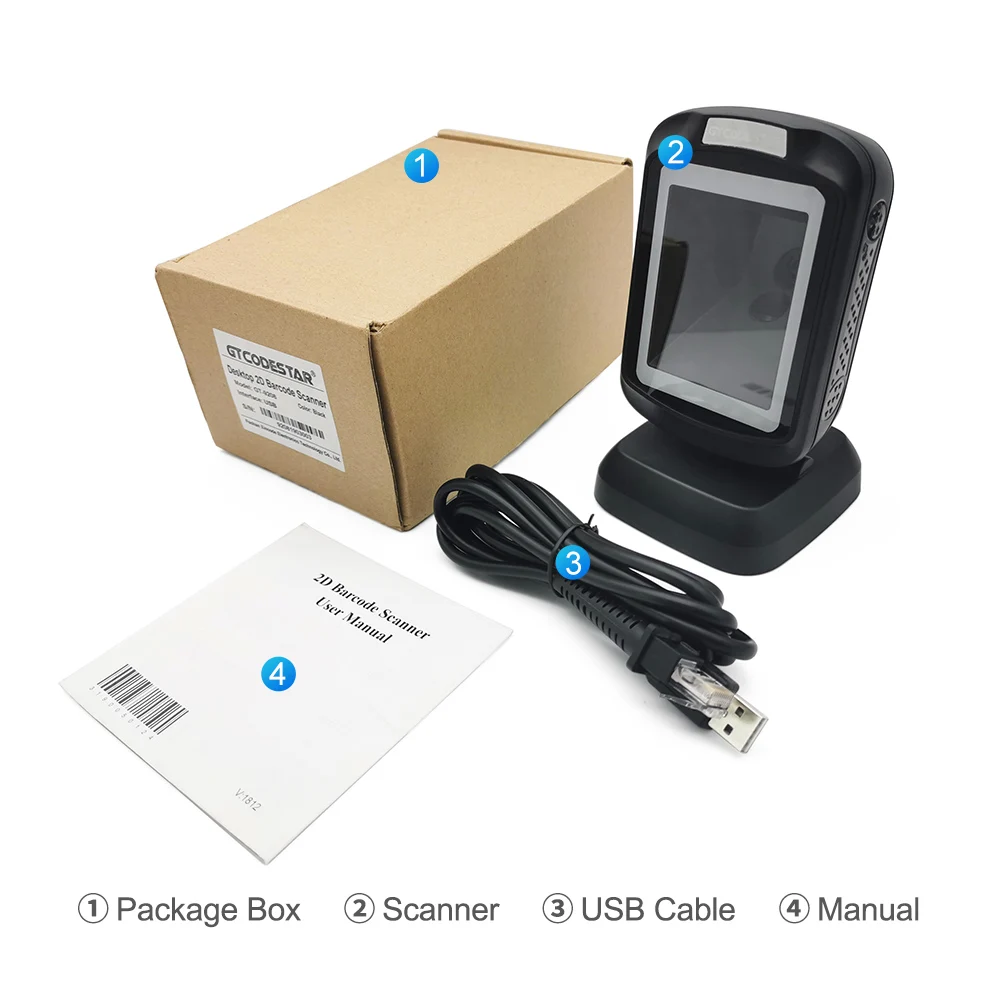 GTCODESTAR High Performance 1D 2D Hands-free Scan Qr Bar Code Reader Desktop Barcode Scanner for E-payment GT-9208