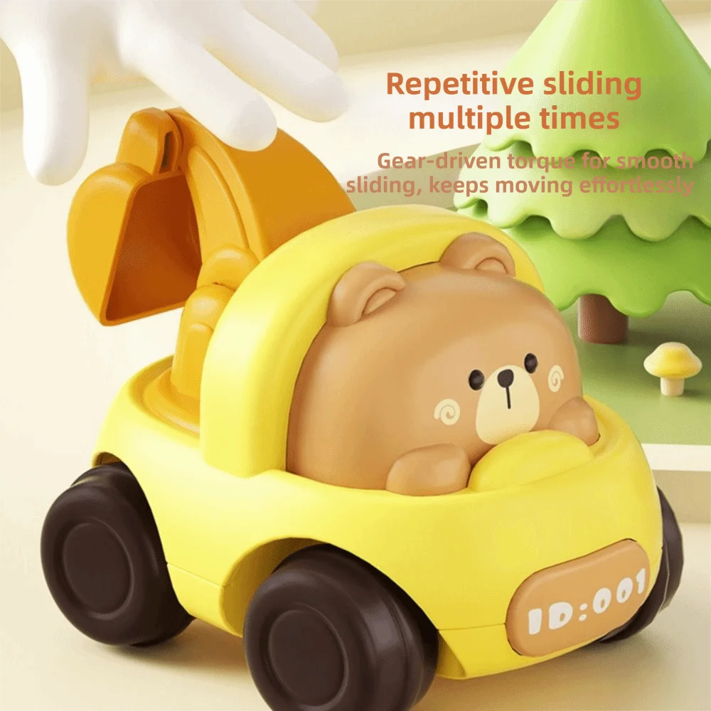 

High Quality Inertial Drive Excavator Soft Rubber Interactive Sliding Animal Modeling Toy Car Push and Go Rounded Design