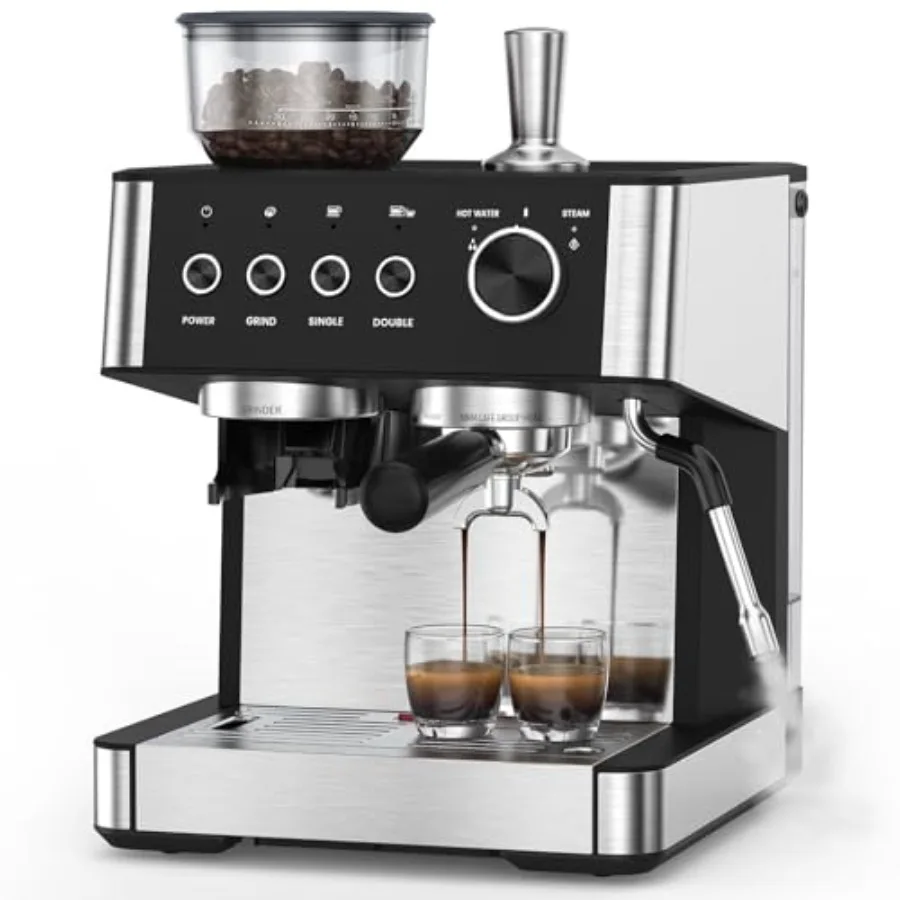 

Espresso Machine with Grinder for Home 15 Bar Expresso Coffee Machines with Milk Frother Tamping Tools Removable Water Tank Sat