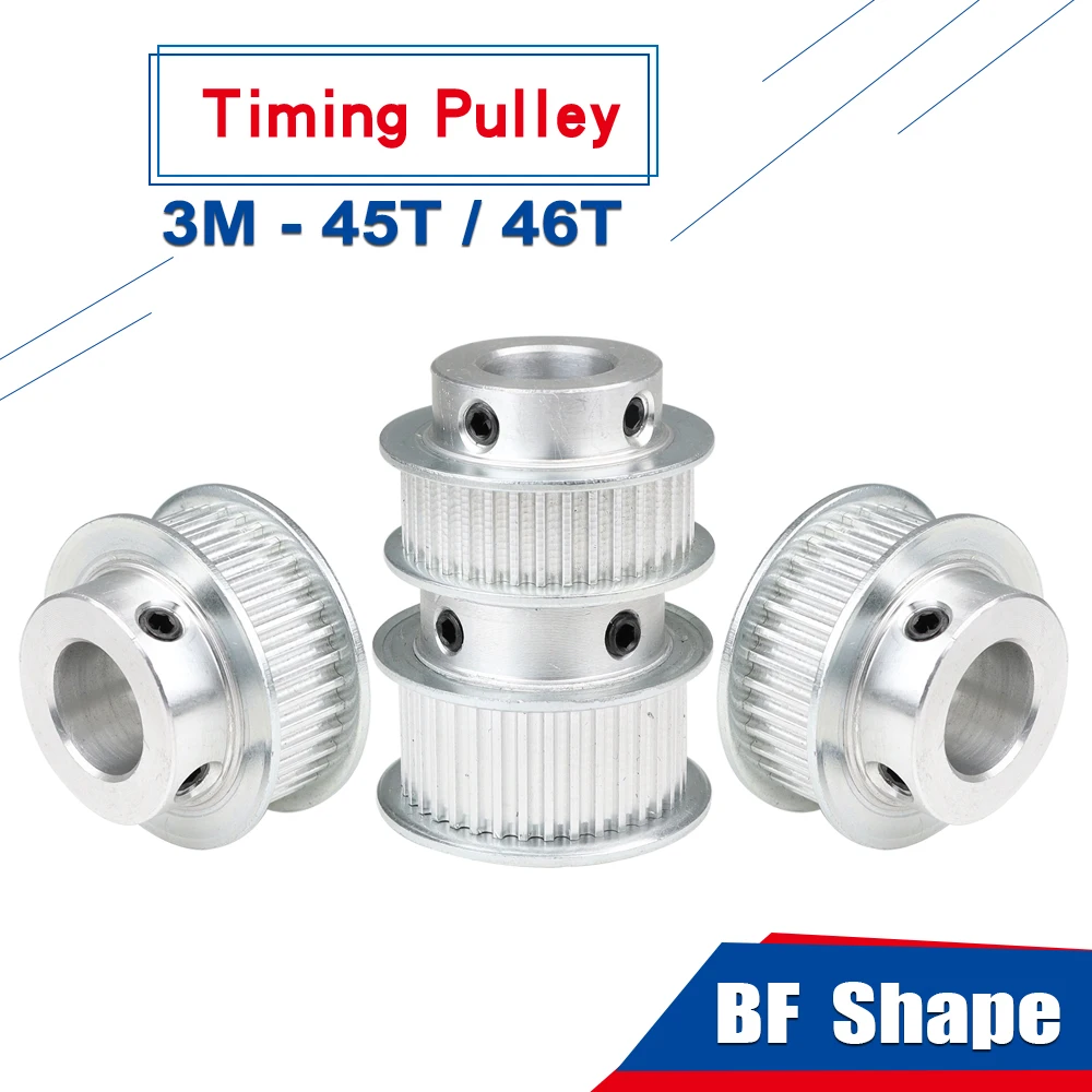 3M 45T 46T Alloy Pulley BF Shape Pitch 3mm Pulley Wheel Belt Width 6/10/15mm Bore 6/8/10/12/14/15/16/17/19/20mm For Motor Part
