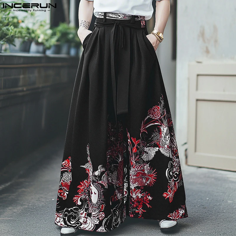 

Summer Spring Men Long Pants INCERUN Fashion Print Male Wide Leg Pants Streetwear Long Trousers Loose Men's Clothing Oversize