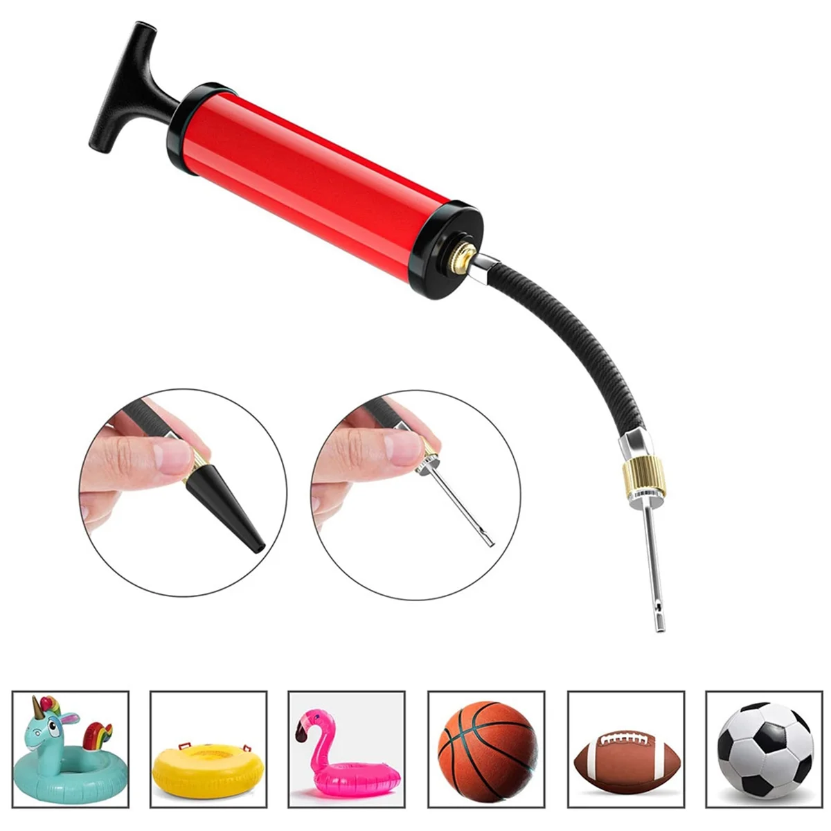 Soccer Ball Pump Ball Pump Compact Sports Ball Pump Set with 5 Needles, Nozzle & Hose - Portable