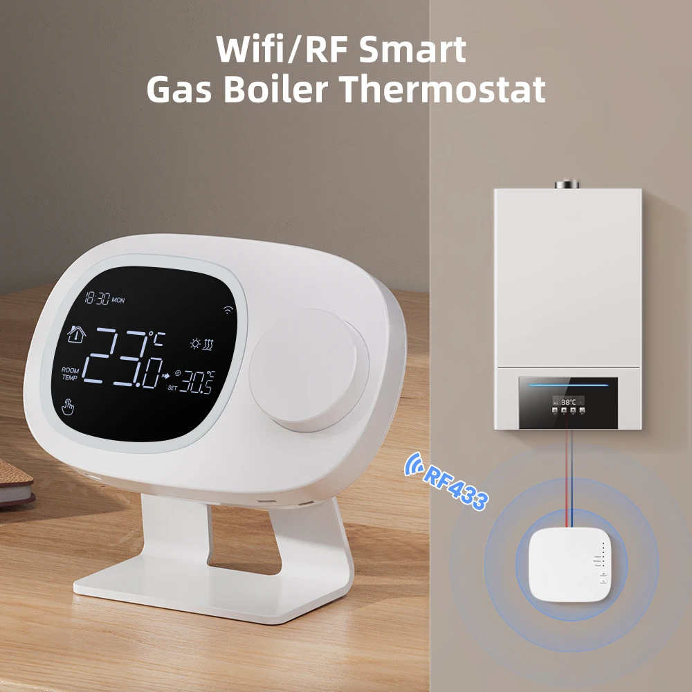 AVATTO Wireless One-to-One WiFi Smart Thermostat Rotary Knob Touch Screen/Gas Boiler Water Heating Temperature Controller