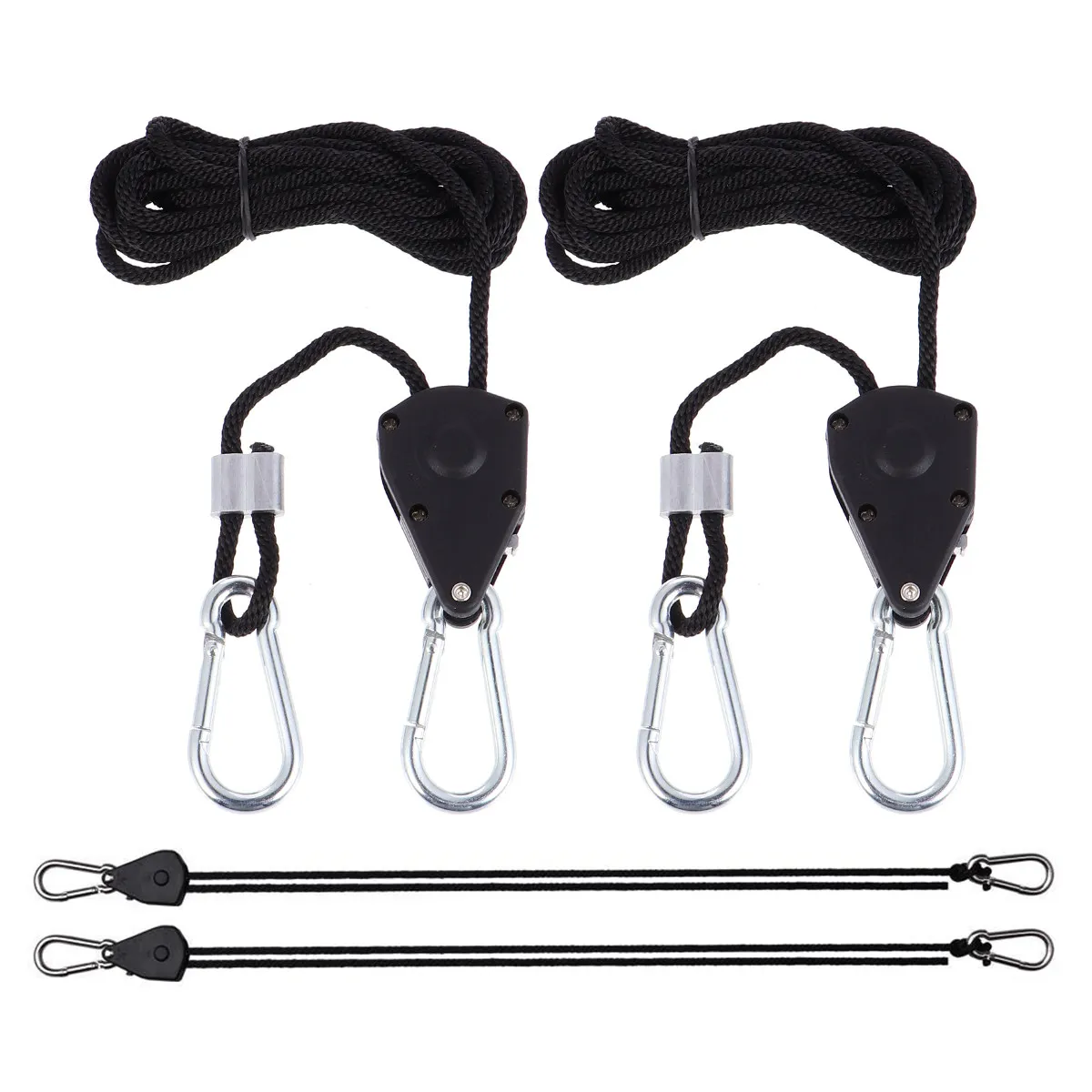 

4Pcs Adjustable Rope Clip Hanger Set Heavy Duty Metal Internal Gears Ratchet for Grow Light Fixture Support with Polypropylene