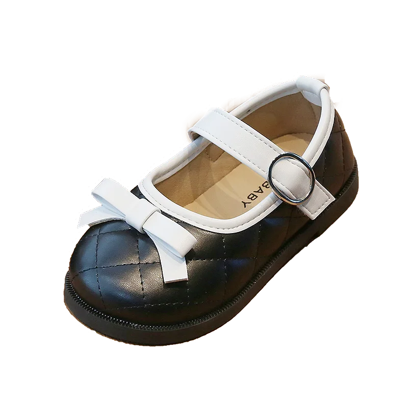 New Plaid Leather Shoes Casual Girls Shoe 2024 Spring Summer Performance Shoes Kids Bowknot Children Princess