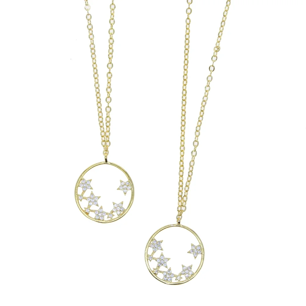 Promotion 2026 Gift Jewelry Geometric Round Circle Pendant With Multi Cz Star Charm Fashion Necklace For Women